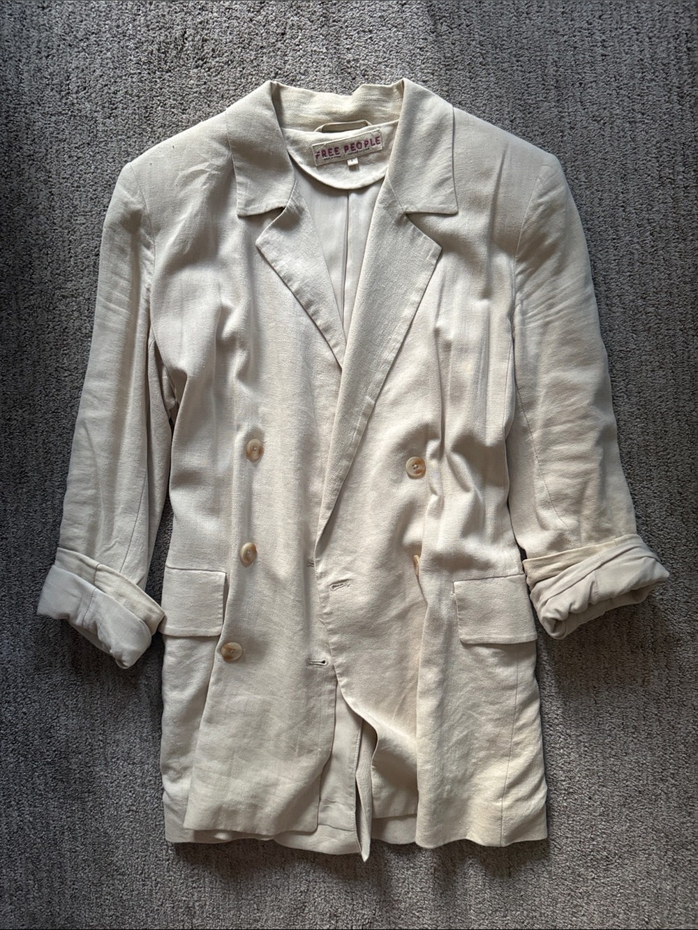 Free People Off-White Double-Breasted Linen Blazer